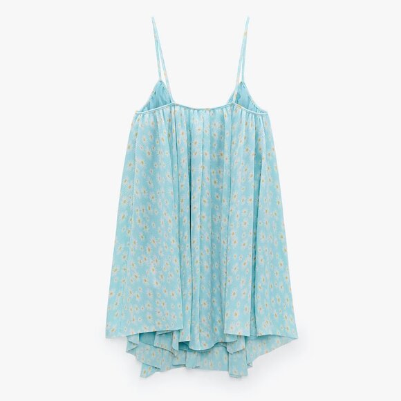 NEW ZARA Pleated Baby Floral Blue Camisole Style Mini Dress, Size L - Picture 8 of 16
